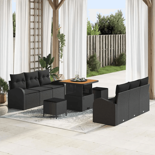 Vidaxl Hagesofa Set 9 pcs Svart