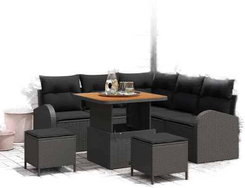 Vidaxl Hagesofa Set 8 pcs Svart