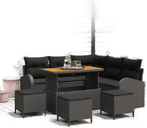 Vidaxl Hagesofa Set 9 pcs Svart