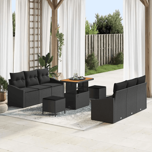 Vidaxl Hagesofa Set 9 pcs Svart