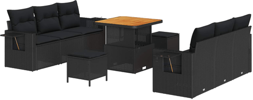 Vidaxl Hagesofa Set 9 pcs Svart