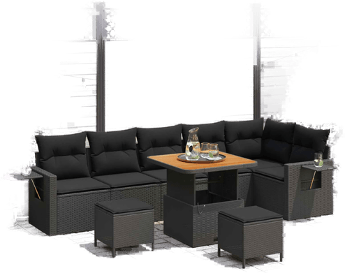 Vidaxl Hagesofa Set 11 pcs Svart