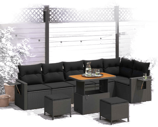 Vidaxl Hagesofa Set 11 pcs Svart