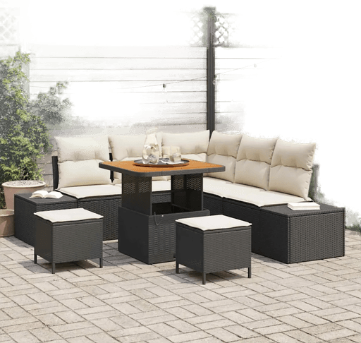 Vidaxl Hagesofa Set 8 pcs Svart