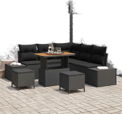 Vidaxl Hagesofa Set 8 pcs Svart