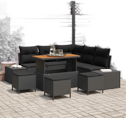 Vidaxl Hagesofa Set 9 pcs Svart