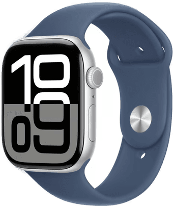 Apple Watch Series 10 GPS 46 mm Silver Case med Denim Sport Band M/L