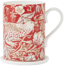 Spode Morris & Co kopp og coaster-sett Strawberry Thief Indian Red