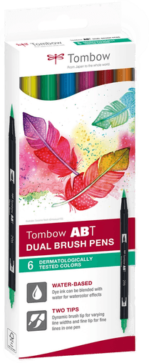 Tombow ABT Dual Brush pen 6 farger