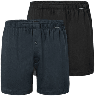 Schiesser 2P Long Boxershorts Svart/Blå