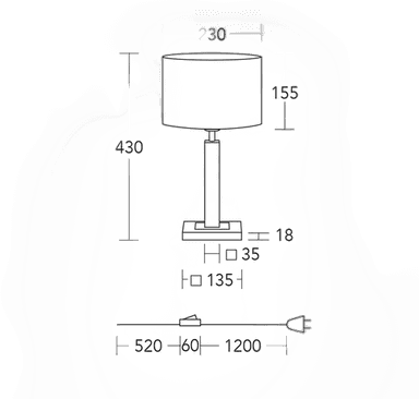 Herzblut bordlampe Titos, hvit, 43 cm