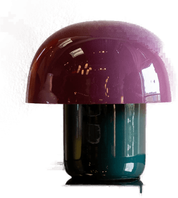 Kare bordlampe Mushroom, lilla/grønn