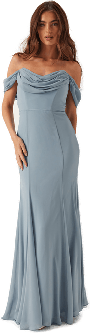 Goddiva Chiffon Off Shoulder Maxi Dress