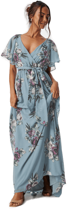 Goddiva Flutter Floral Maxi Dress