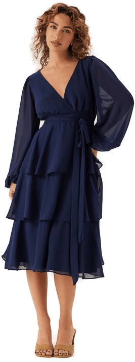 Goddiva Long Sleeve Tiered Midi Dress