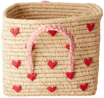 Rice raffiakurv med håndtak 30x30 cm Hjerter