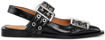 Ganni Buckle Ballerina Naplack - Black