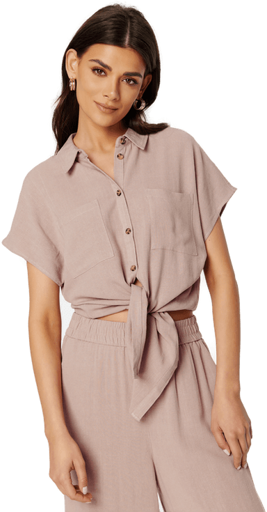 Pieces Vinsty SS Linen Tie Shirt