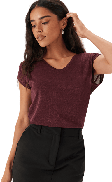 Only Onlsilvery S/S V Neck Top