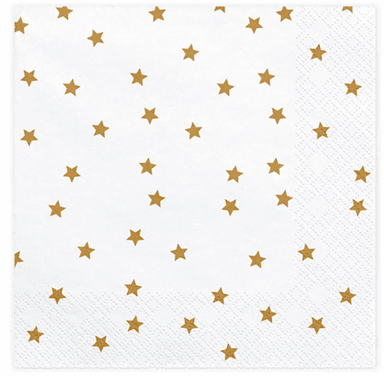Partydeco Servietter Stjerner Gull/Hvit