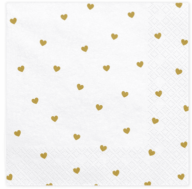 Partydeco Servietter Hvite med Gullhjerter