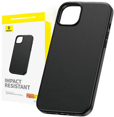 Baseus PU-skinn deksel iPhone 15 Pro Sort