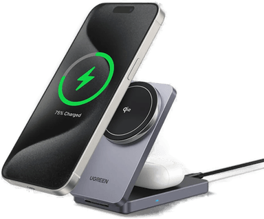 Ugreen Qi2 15W 2-i-1 Trådløs Lader