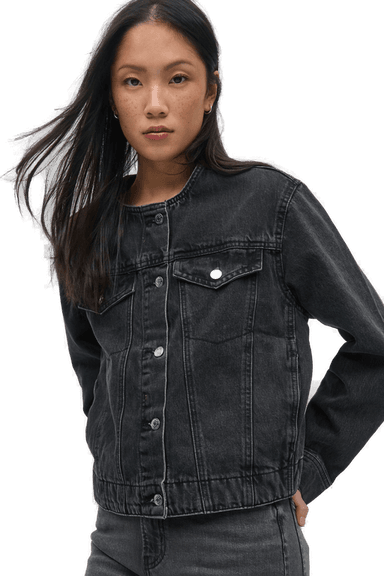 Gina Tricot Collarless denim jacket Svart