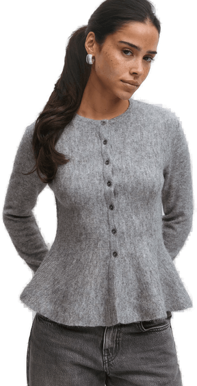 Gina Tricot Knitted Peplum Cardigan Grå