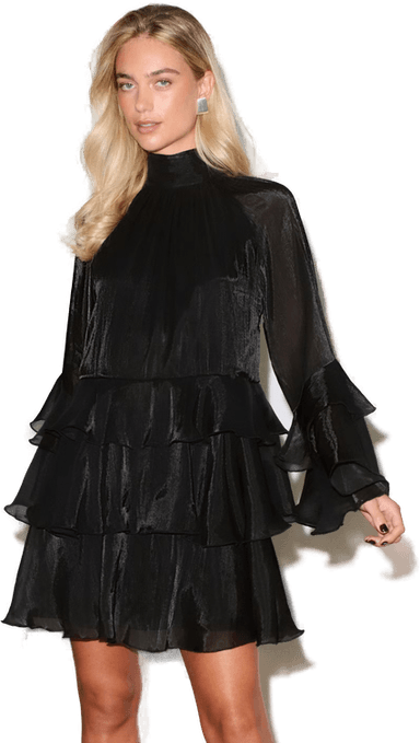 Gina Tricot Flowy frill mini dress svart