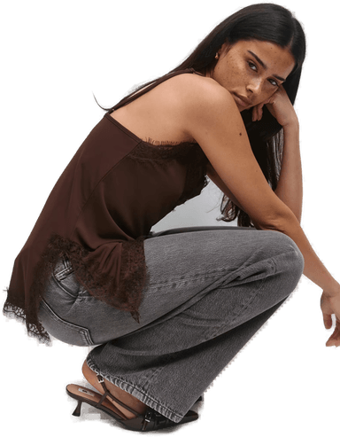 Gina Tricot Lace Detail Singlet Brun