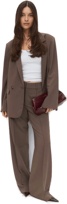 Gina Tricot Mid waist wide trousers Beige