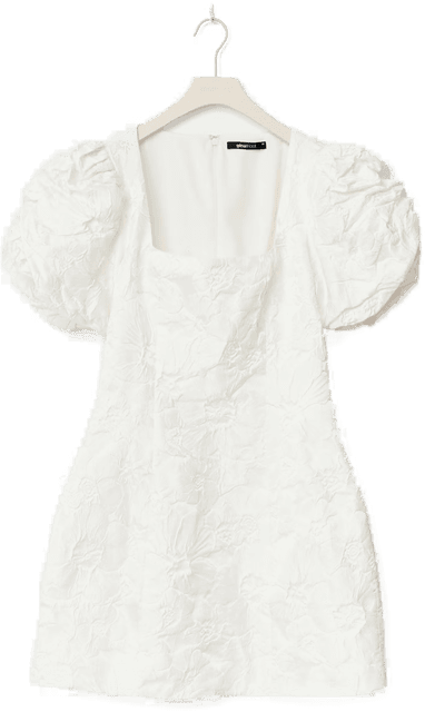 Gina Tricot Brocade puffsleeve mini dress Hvit