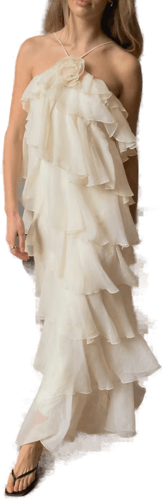 Gina Tricot Frill maxi dress Hvit