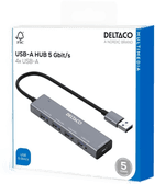 Deltaco USB-A hub 4 porter USB 3.0