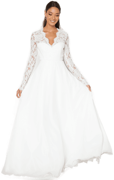 Bubbleroom Occasion Scallop V-Neck Lace Gown