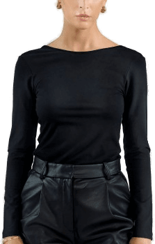 Bread & Boxers Long Sleeve Scoop Back Shirt Svart