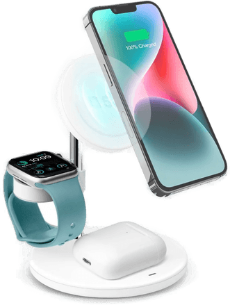 SBS 3-i-1 Magnetisk Trådløs Lader - Hvit