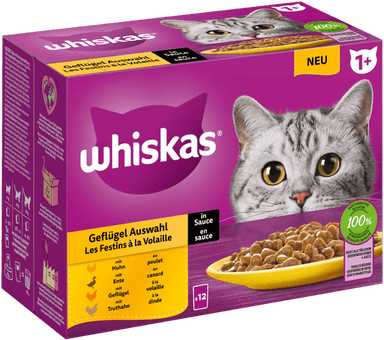 Whiskas 1+ Adult Fjærfeutvalg i saus 24 x 85 g
