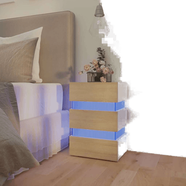 Vidaxl LED-nattbord hvit og sonoma eik