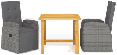 Vidaxl Utendørs spisestue 3 deler grå