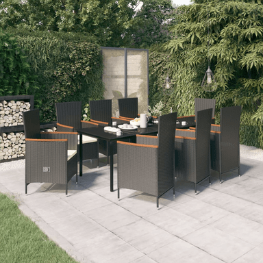 Vidaxl Utendørs spisestue 9 deler svart