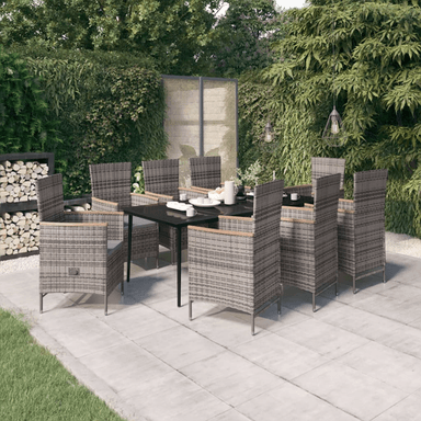 Vidaxl Utendørs spisestue 9 deler grå