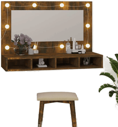 Vidaxl Speilskap LED røkt eik 90x31,5 cm