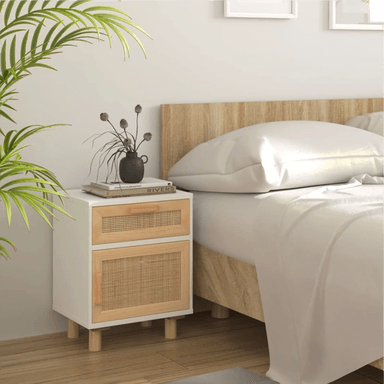 Vidaxl Nattbord hvit furu og rotting