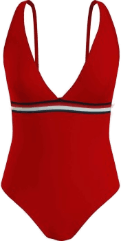 Tommy Hilfiger Plunge One Piece Swimsuit Rød