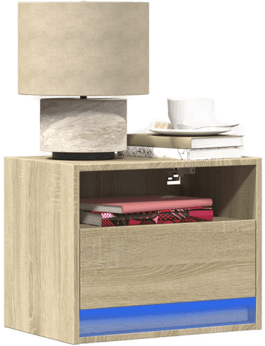 Vidaxl Vegghengt nattbord med LED-lys