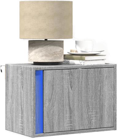 Vidaxl Vegghengt nattbord med LED-lys