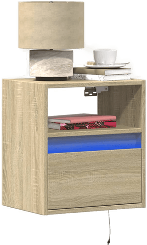 Vidaxl Vegghengt nattbord med LED-lys