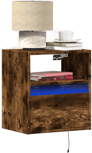 Vidaxl Vegghengt nattbord med LED-lys